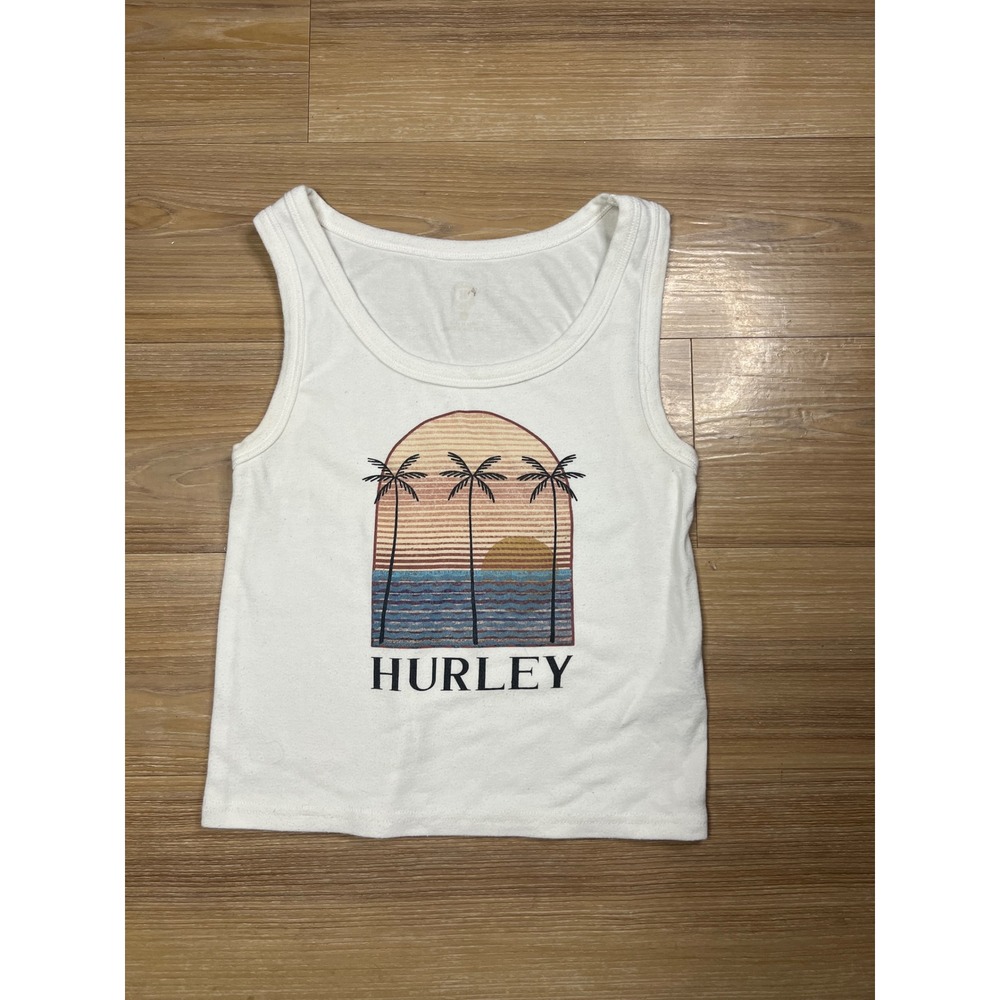Hurley Womens Tank Top Graphic Palm Tree Sunset White Small
